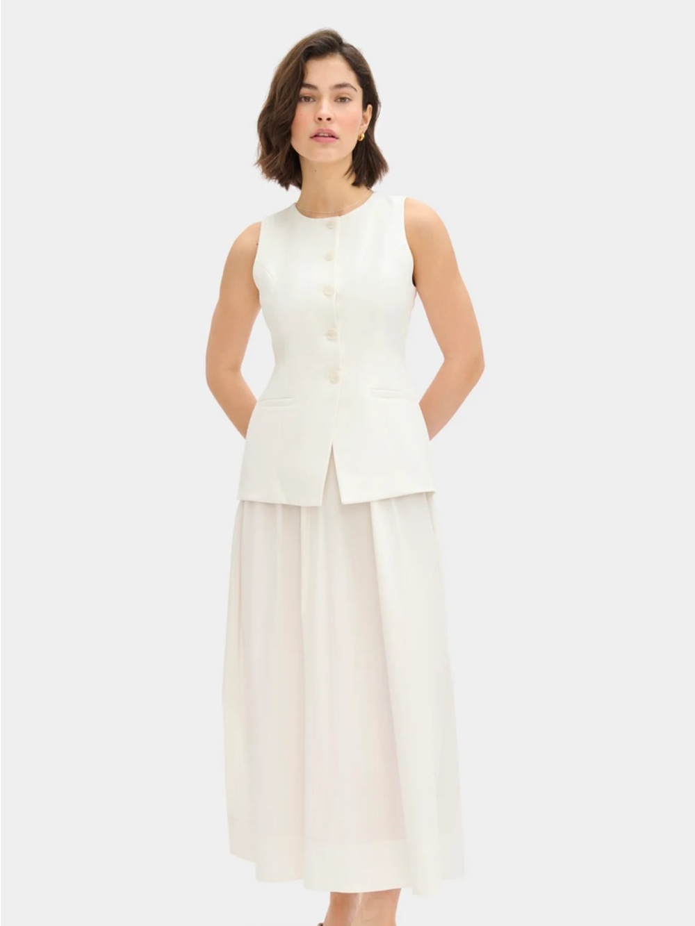 Aligne Sleeveless White Button-Front Waistcoat Dress UK 8/ US 4/ S